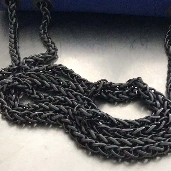 INC Blue& Black leather cross body. Smoky black rolled chain & details.NWT - Picture 7 of 11